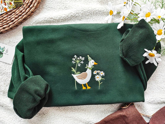 Cute Embroidered Duck Sweatshirt, Hoodie Embroidered Duck