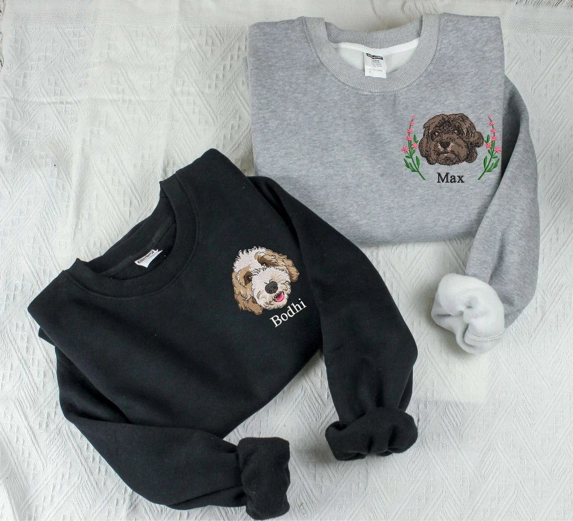 Custom Dog Face Embroidered Sweatshirt