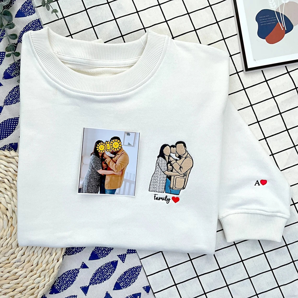 Custom Photo Portrait Custom Embroidered Shirt Family Faceless Portrait Gift Couple