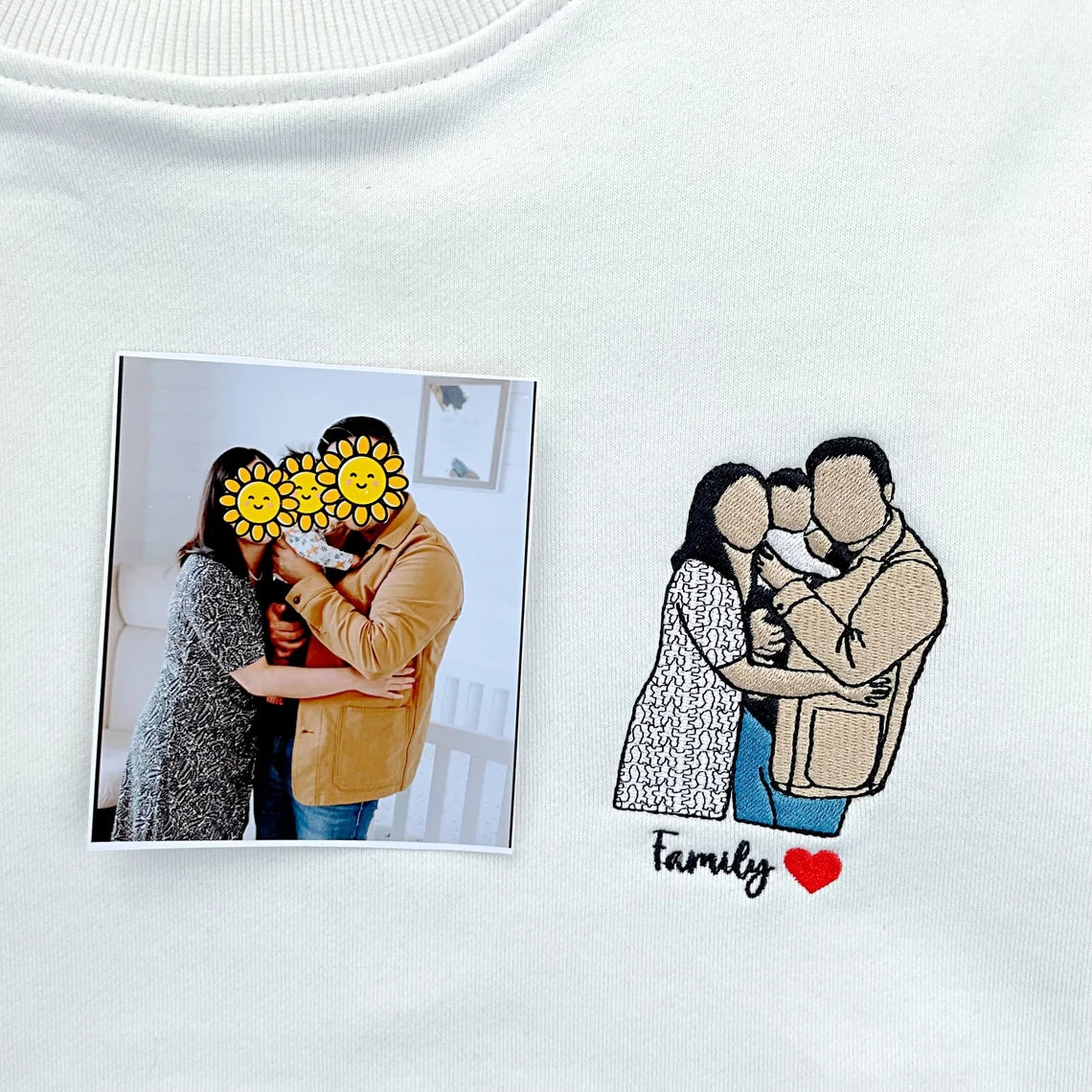 Custom Photo Portrait Custom Embroidered Shirt Family Faceless Portrait Gift Couple